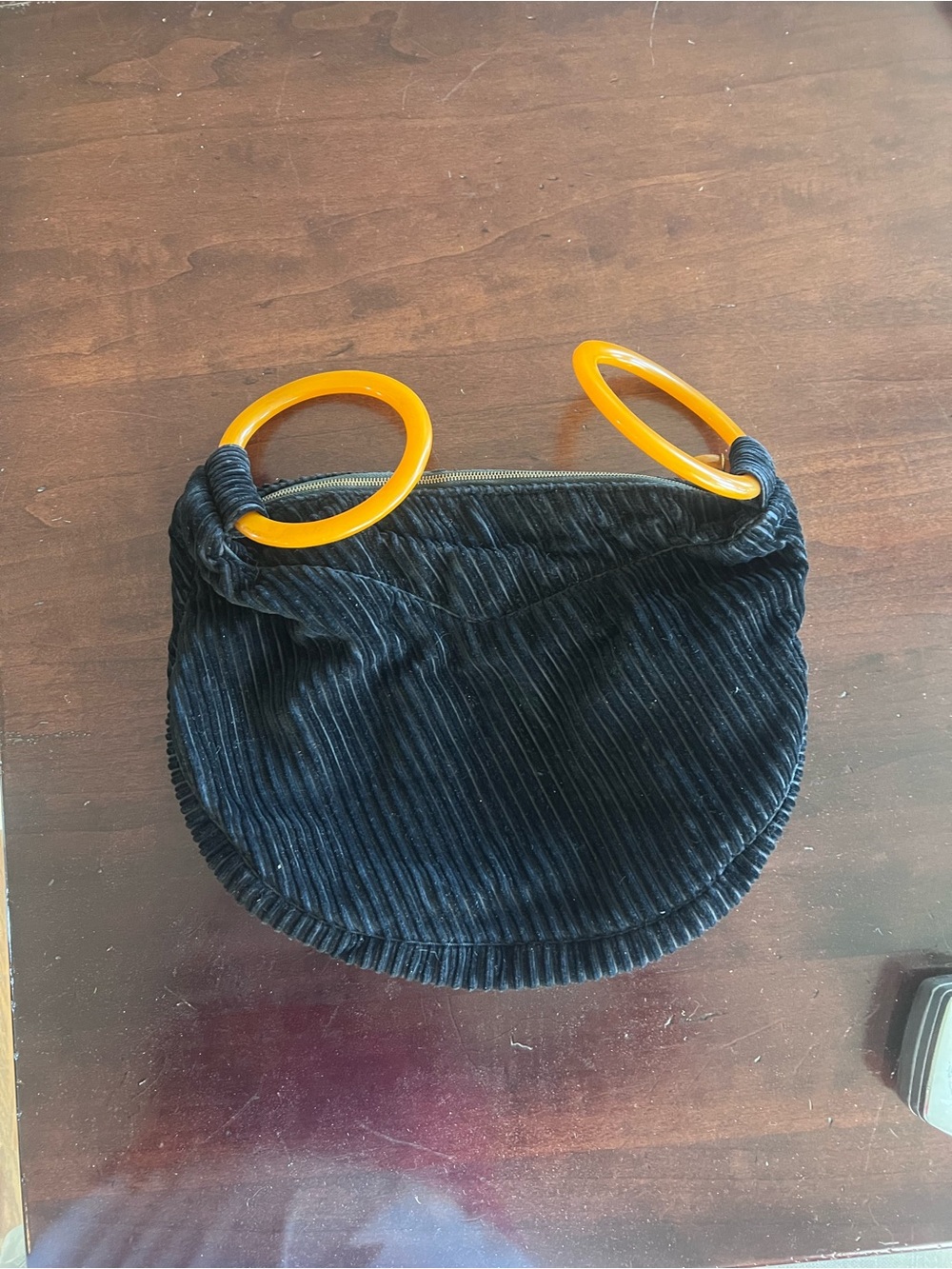 Vintage Morris Moskowitz Black Corduroy Bag with Bakelite Hoop Handles